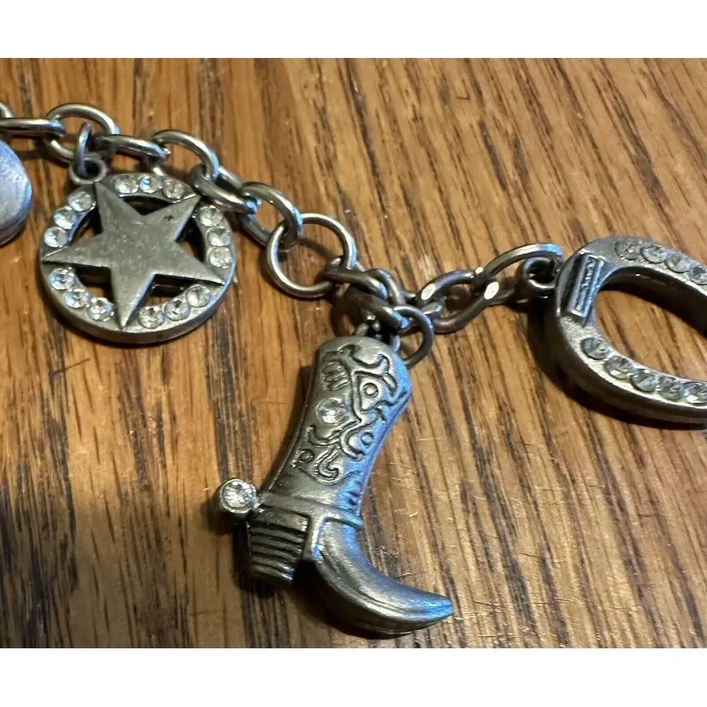 Vintage Western Style Pewter Key Chain Multi-Figure
